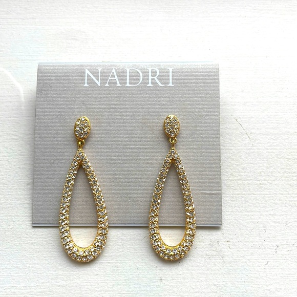NWT Nadri Open Long Crystal and Gold Teardrop Earrings - Picture 2 of 6